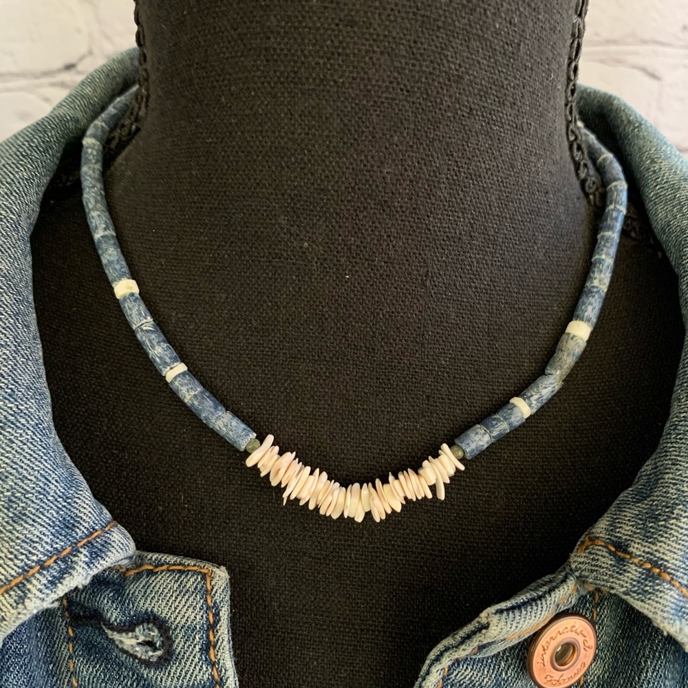 Sponge Coral Tube beads and Heishi Shell Vintage Necklace